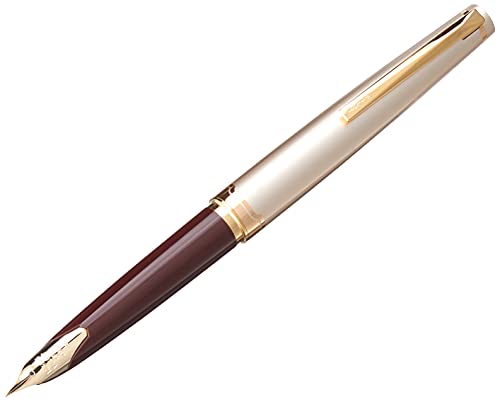 PILOT E95s Fountain Pen, Ivory Barrel with Gold Accents, Fine Nib, Blue Ink (60840), Burgundy/Ivory with Gold Accents