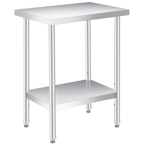 Festisoul Stainless Steel Prep Table with Adjustable Undershelf, 18x24x35 Inch Heavy Duty Work Table, Double Layer Utility Kitchen Side Table for Patio, Backyard and Commercial Use