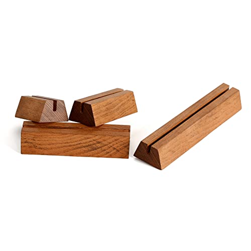 M&T Displays Wooden Pyramid Business Desk Card Holder 8.26x1.89 Inch Dark Wood Desktop Organizer Table Top Decor Display Stand Sign Accessories for Office Restaurant Store Home Decoration (10 pack)
