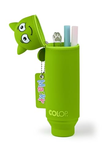MARKY Emoji Pencil Case in Green, Soft and Durable Silicone, Includes 12 Staedtler Colouring Pencils NORIX 186, Unique Shape, Made Form Upcycled Wood
