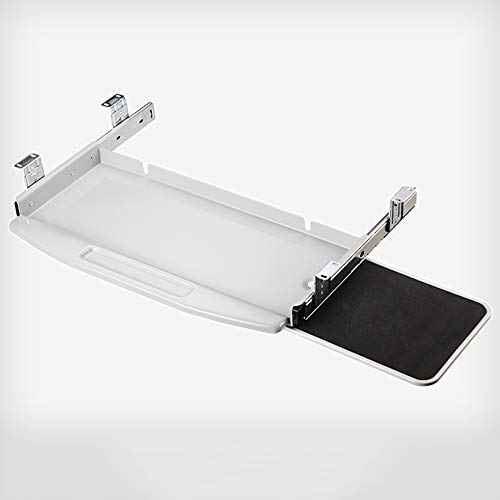 ACXZ Metal Keyboard Tray and 360°Swivel Mouse Platform Under Desk, Computer Keyboard Drawer, for Home, Office, White, Black