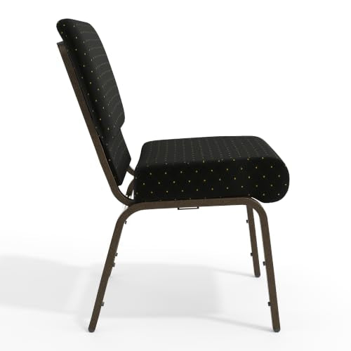 Flash Furniture HERCULES Series 21''W Stacking Church Chair in Black Dot Patterned Fabric - Gold Vein Frame