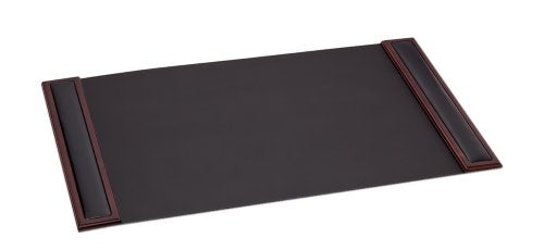 Dacasso Wood & Leather Pad with Side Rails Luxury Leather Desk Blotter for Writing, 34” x 20”, Walnut & Black
