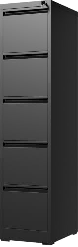 5 Drawer File Cabinet with Lock, Metal Vertical File Cabinets for Home Office, Office Furniture for Organization Hanging Legal/Letter/A4, Office File Cabinet Storage Cabinet, Require Assembly, Black