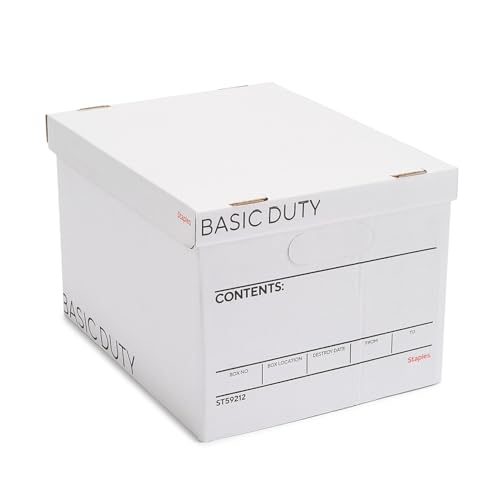 Staples Storage & Filing Box, Basic-Duty with Handles & Removeable Lid, Letter & Legal Size Documents, Stackable, 20-Pack, White/Black