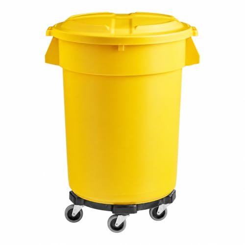 Sturdy Essentials 44 Gallon Yellow Round Rolling Trash Can with Dolly & Lid