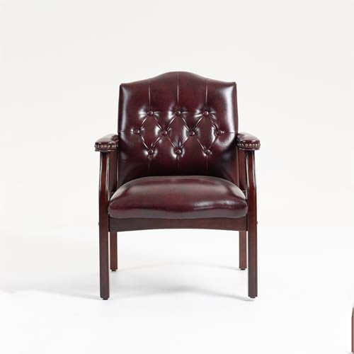 WDYLWFHW Leather Office Reception Guest Chairs, Ergonomic Office Executive Side Chair, Mid-Back Waiting Room Conference Office Guest Lobby Chairs with Padded Seat and Arms,No Wheels,1 PC (Burgundy)