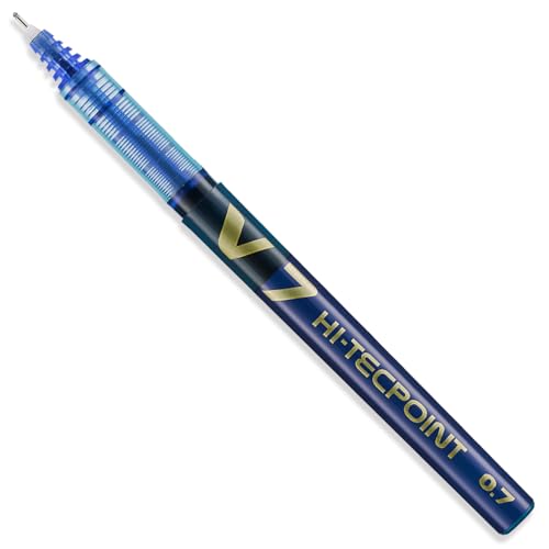 PILOT V7 Hi-Tecpoint Rollerball Pen - Liquid Ink - Medium 0.7mm Nib - Blue Ink - In Envelope Gift Packaging - Pack of 8