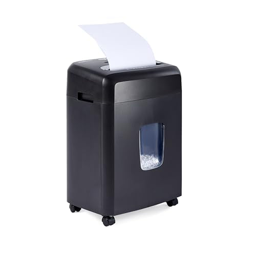 Amazon Basics 12 Sheet High Security Micro Cut Paper, Credit Card and CD Shredder with 6 Gallon Easy Emptying Bin, Casters, Black