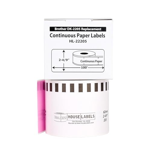 HouseLabels Compatible with Brother DK-2205, Pink, 2-4/9" x 100'