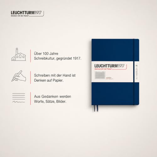 LEUCHTTURM1917 - Notebook Hardcover Master Slim A4+ - 123 Numbered Pages for Writing and Journaling (Navy, Squared)