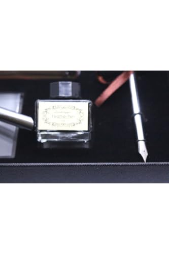 Calligraphy Pen and Notebook Set with Feather Pen, Ink, Leather-Bound Journal, and Holder - Refined Gift Boxed Set for Writers and Artists - Blue Accents