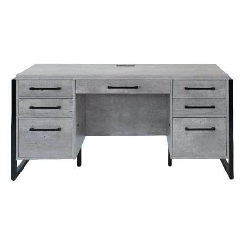 Modern Wood Laminate Office Desk, Office Table, Credenza with Drawers, Fully Assembled, Concrete Gray