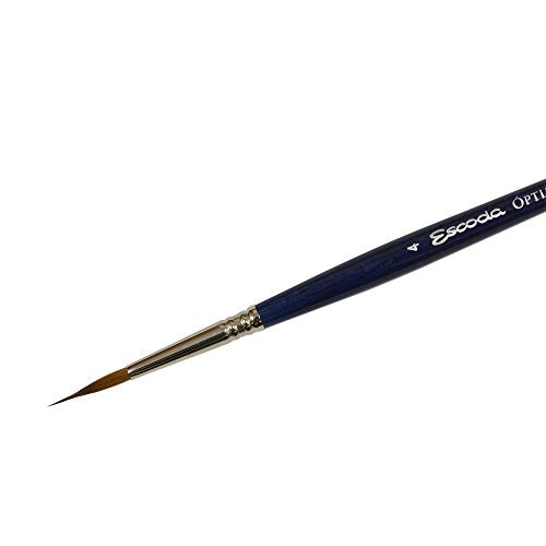 Escoda Optimo Series 1310 Artist Watercolor & Acrylic Short Handle Paint Brush, Pure Kolinsky, Liner, Size 4
