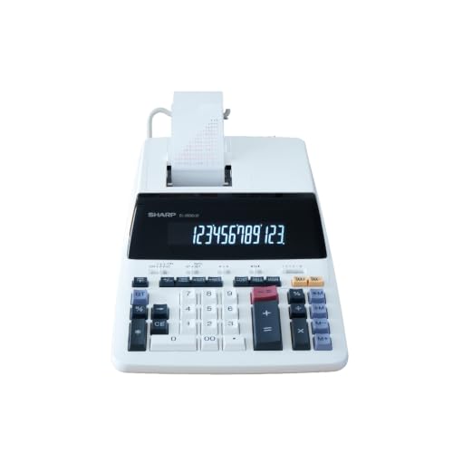SHARP EL2630LW 12-Digit Commercial Printing Calculator with 4.5 LPS 2-Color Ribbon Printer, Large LED Backlit Display, Cost/Sell/Margin, Tax & Time Calculations, Item Count, AC Powered, White