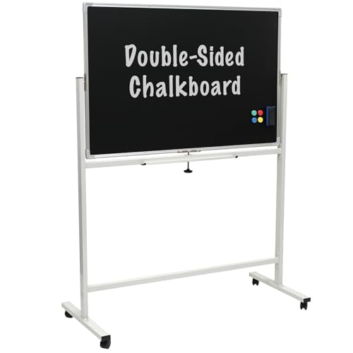 Excello Global Products 48" x 32" Reversible Chalkboard on Wheels (White Frame)