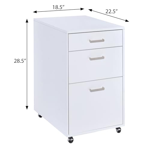 LOONGYOON 3 Drawer Wood Vertical File Cabinet with 4 Casters for Office Home School File Folders Rolling Versatile Filing Organization Storage Cabinets Assembly Required Printer Stand White High Gloss