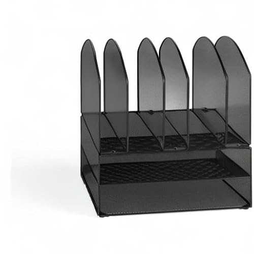 Safco Products Onyx Desk Organizer - 2 Horizontal, 6 Upright Sections - Black - Metal - Tabletop Desktop Organizer - Office & School Supplies - Letter Trays & Stacking Supports