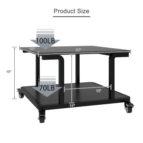 Natwind 2 Tier Laser Printer Stand,24''x20'' Under Desk Printer Cart, Black