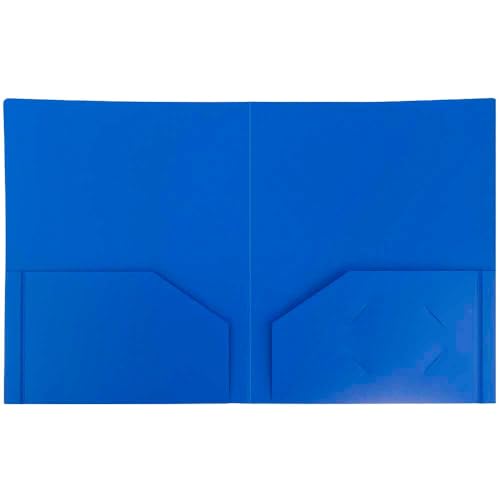 JAM Paper Heavy Duty Plastic Two Pocket Presentation Folders - Blue - 108/pack