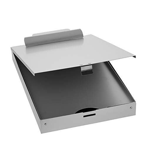 Amazon Basics Metal Clipboard with 2 Storage Compartments, Letter Size, 250 Sheet Capacity, Office Supplies with Self-Closing Latch, Silver, 10-Pack