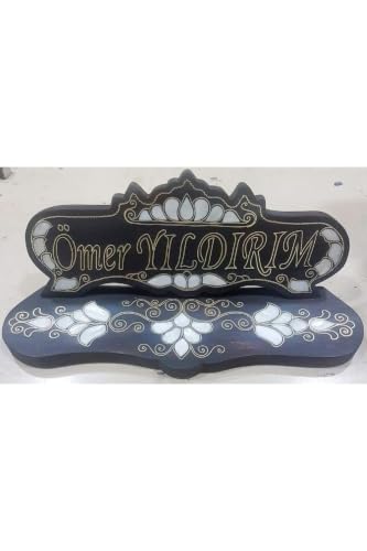 Personalized Mother of Pearl Inlaid Nameplate Handmade Walnut Wood Desk Decor