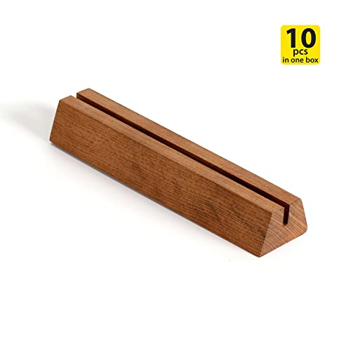 M&T Displays Wooden Pyramid Business Desk Card Holder 8.26x1.89 Inch Dark Wood Desktop Organizer Table Top Decor Display Stand Sign Accessories for Office Restaurant Store Home Decoration (10 pack)