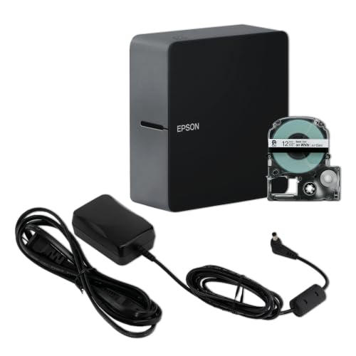 LABELWORKS Epson LW-C610PX-BLK Bluetooth Label Maker - Black, AC Adapter