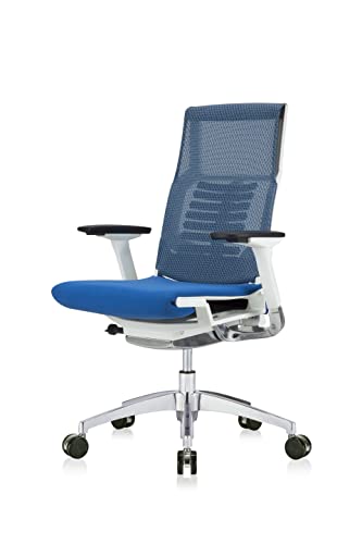POwerFIT Exec Chair Blue Fabric SEAT/MESH Back-White Frame