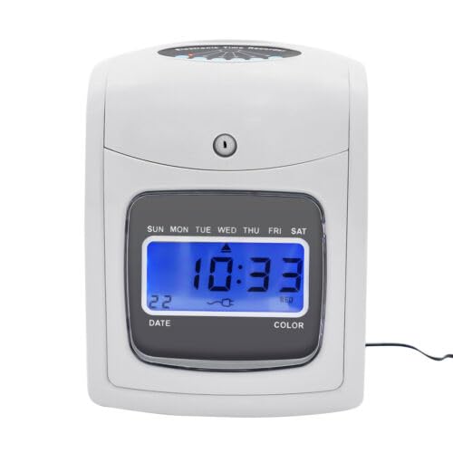 YINZINR Time Clock Punch Card Employee Attendance Machine LCD Display Check- in Machine Equipped with 50 Sheets of Printing Cards