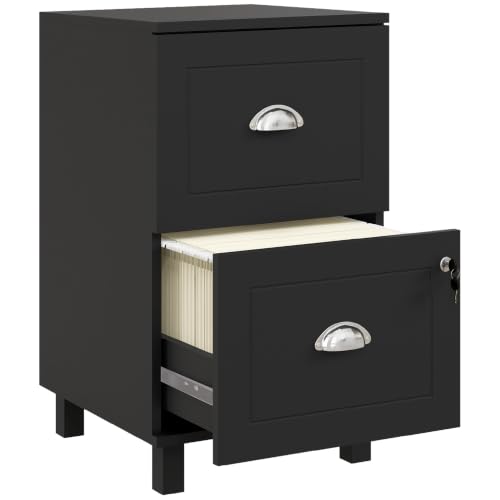 HOMCOM Vertical Filing Cabinet with 2 Drawers Lockable File Cabinet Black