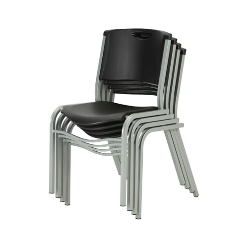 LIFETIME Stacking Chair, 4-Pack, Black Seat with Silver Steel Frame, Durable Commercial Seating