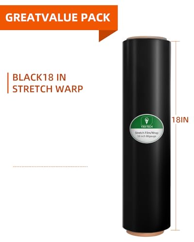 Black Stretch Wrap Film, Shrink Wrap 18in x 1500ft 4 Pack, Heavy Duty Privacy Pallet Wrap