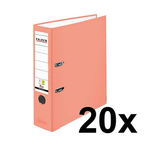 Original Falken pack of 20 PP-Color plastic folders. Made in Germany. 8 cm wide DIN A4 salmon ring binder vegan file folder letter folder office folder plastic folder slotted folder
