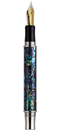 Xezo Maestro Fountain Pen, Fine Nib. Natural Abalone Sea Shell with Pure Platinum Plating. Handcrafted, Limited Edition, Serialized