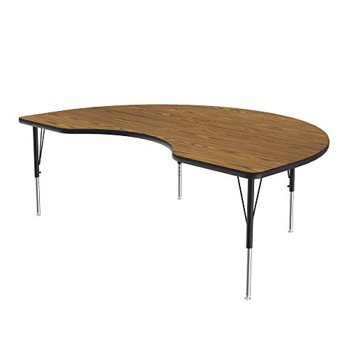 Correll Activity Table A4872-Kid-06 High Pressure x72 Kidney Medium Oak Top, Heavy Duty Height Adjustable Legs Made in The USA, 48" x 72"/21"-30"