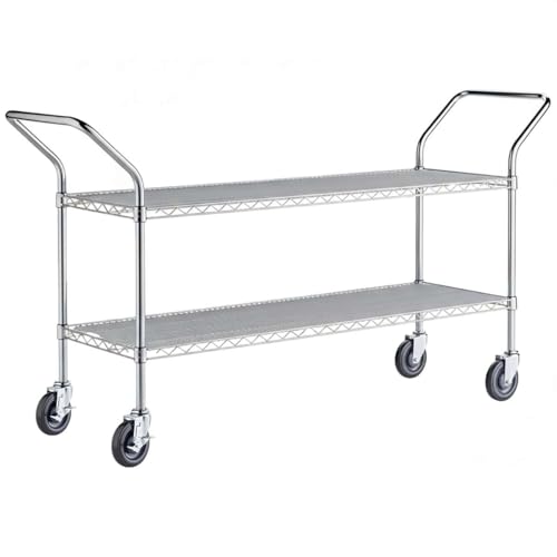 18" x 70" x 36" 2-Shelf Chrome Heavy-Duty Wire Utility Cart - Commercial Metal Rolling Serving Cart for Restaurant, Garage, Warehouse, Kitchen, Office, NSF