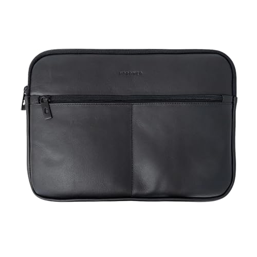 Nordweg Workplace Leather Notebook Case NW107 – Premium Leather Laptop Sleeve with Padded Protection & Zippered Front Pockets (Black, 12.6" x 8.85")