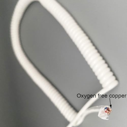 Coiled Mains Flex Curly Spring Cord White Spiral Elastic Cable