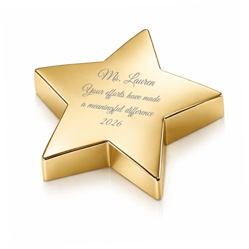 Personalized Gold Star Paperweight Custom Engraved Free – Recognition & Appreciation Gift, Free Engraving - Ships from USA