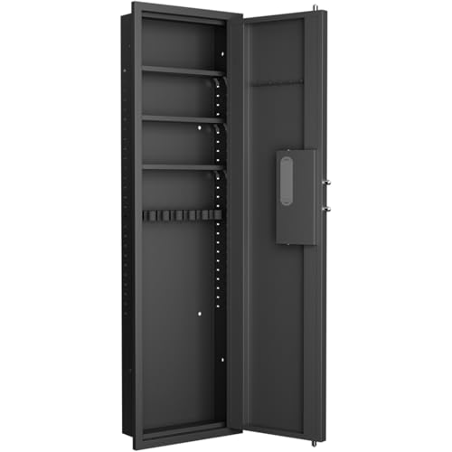53" Password Touch Panel in-Wall Safe,Hidden Wall Gun Safe with Adjustable Shelves for Rifles, Multifunctional Wall Safe for Firearm and Valuables (Black)