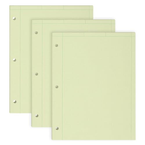 ROARING SPRING Graph Ruled Engineering Pad, Engineering Graph Paper Pad, 3 Pack, 5x5 Enclosed Grid, 8.5" x 11", 100 Sheets, 3 Hole Punched, Green Tinted Sheets, Made in USA
