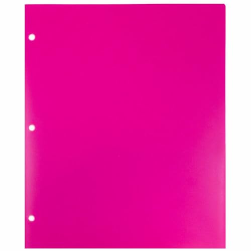 JAM PAPER Heavy Duty Plastic 3 Hole Punch Pocket Folders - Extra Tough School Folders - Fuchsia Hot Pink - Bulk 48/Pack