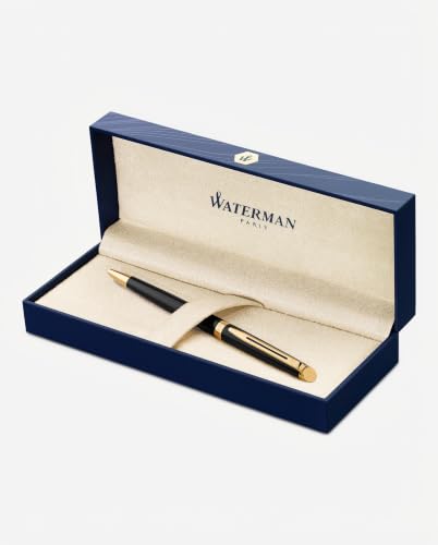 Waterman Hémisphère Ballpoint Pen | Gloss Black with 23k Gold Trim | Medium Point | Blue Ink | Gift Box