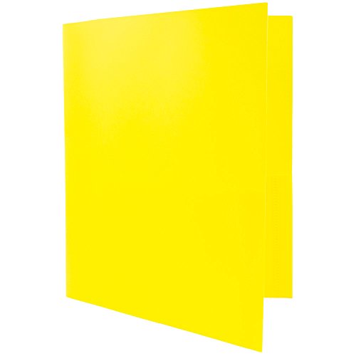 JAM PAPER Plastic 2 Pocket POP Folders - Durable School Folders - Yellow - Bulk 96/Pack