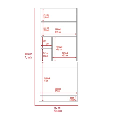 30" Xalo Computer Hutch Desk, Lower Shelf, 4 Shelves, Black – Computer Desk with Integrated Storage for Home Office, Study Room & Compact Workspaces