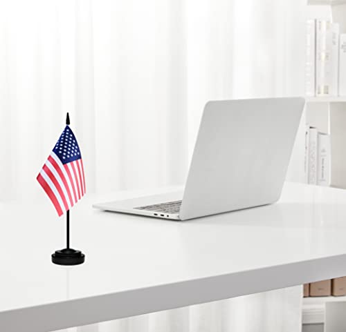 100 Pack USA Desk Flag Set, US American Small Mini Table Flags, Miniature Desktop Flag With 12" Solid Black Pole , Black Base, Small Mini Desktop Flag, Office Decoration, Home Decoration, Festival Celebrations (100 Pack Black Pole USA)