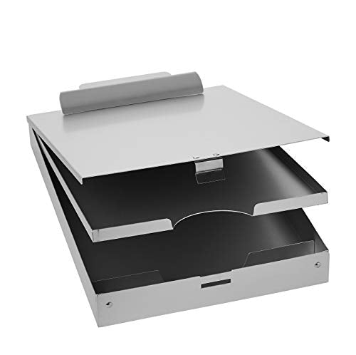 Amazon Basics Metal Clipboard with 2 Storage Compartments, Letter Size, 250 Sheet Capacity, Office Supplies with Self-Closing Latch, Silver, 10-Pack