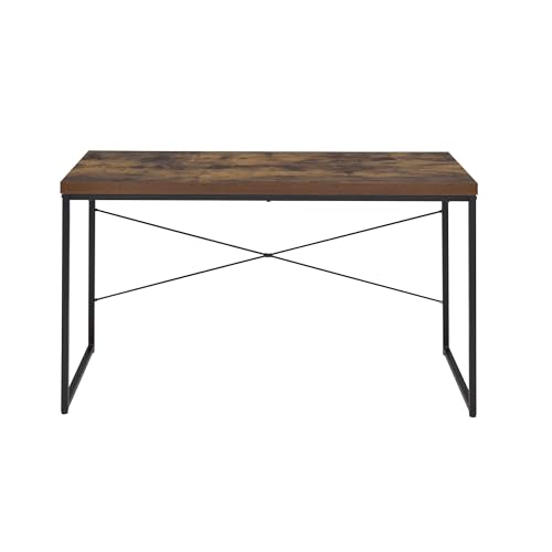 roomfitters Bob Weathered Oak Writing Desk, Industrial Casual Rectangular Multi Purpose Table, Black U-Shape Frame Utility Desk