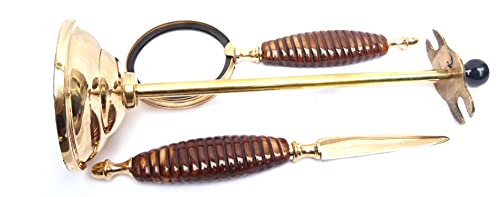 ASI NAUTICAL Marine Nautical Store Decorative Brass Magnifying Glass & Letter Opener on Stand Desk Top - Set of 2 for Office Decor, Room Decor, Table Decor